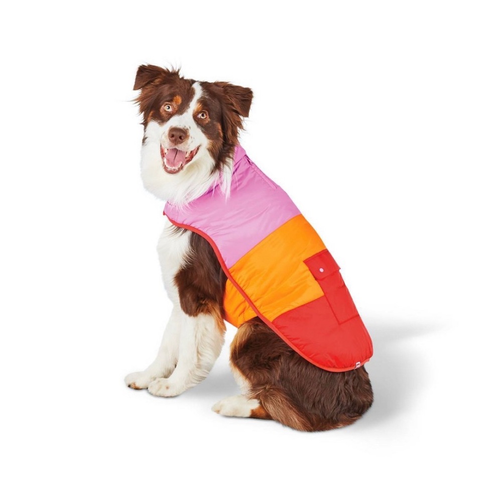 LEGO Collection Color Block Puffer Jacket for Dogs- Red |Orange | Pink - Picture 2 of 2